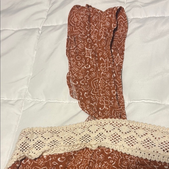 Rust Boho Lace Trim Sleeveless Top with Ruffle Straps - Picture 2 of 9